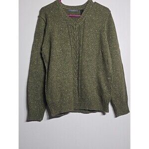 Liz Claiborne Cotton/Wool Blend Inverted Seam Size L Knit Green V-Neck Sweater